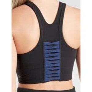 Athleta Conscious Crop Top in A-C Powervita Small Black and Blue Sports Bra Gym